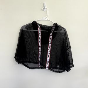 Girls Black Sheer Cropped Hoodie